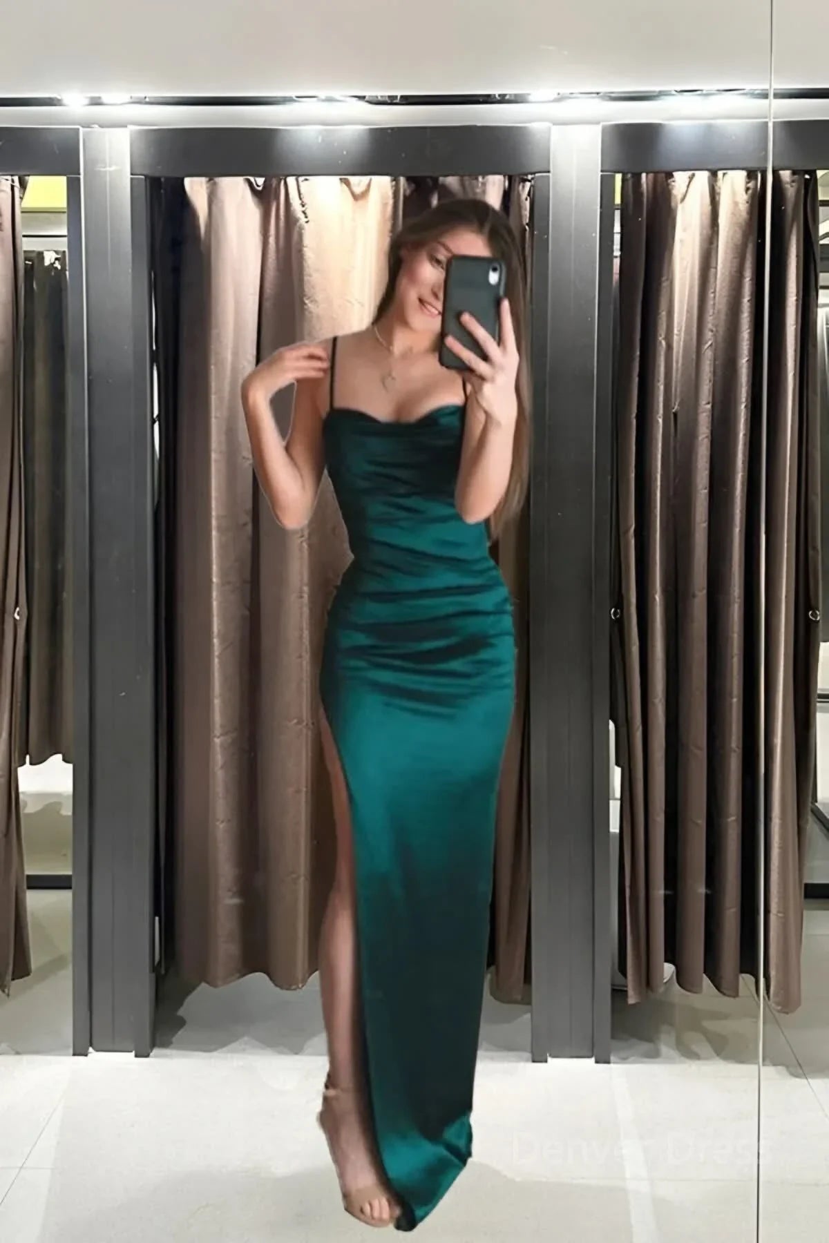Buyishang Sexy Mermaid Green Satin Long Prom Dresses Long Party Dress